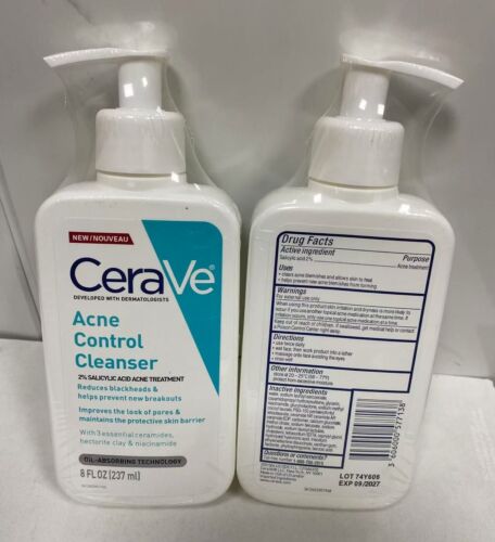 2pcs 237ml Cerave Acne Control Cleasner 2% Saliclic Acid Teatment - Picture 2 of 2