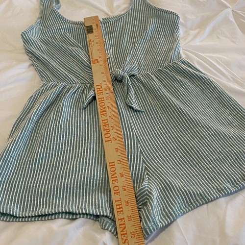 Womens Juniors Caution To The Wind Striped Tank Top Romper Medium Green White - Picture 12 of 12