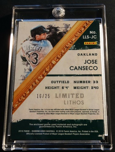 2016 JOSE CANSECO DIAMOND KINGS BAT LITHOS AUTO #LLS-JC ATHLETICS 16/25 (712) - Picture 2 of 2