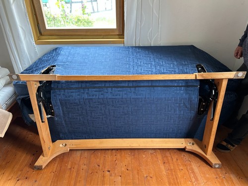 Sofa, klappbar & mit Schlaffunktion, Buchengestell, Lattenrost, (Ökomöbeladen) - Bild 6 von 8