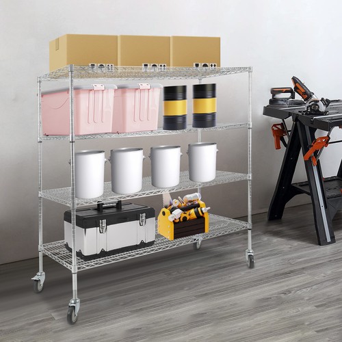 4-tier Metal Rack Storage Shelving Unit W/ Wheels Home Kitchen Organizer