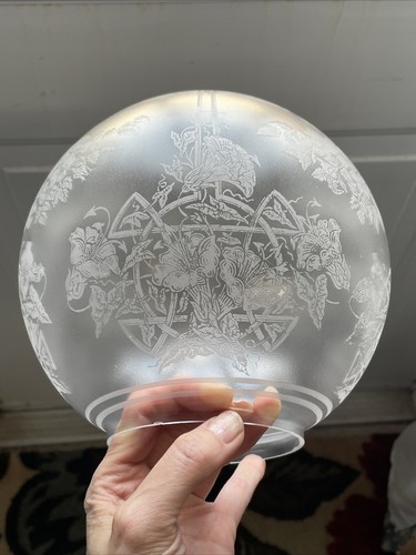 Antigua pantalla de lámpara de bola de vidrio grabado al ácido decoración victoriana gasoil queroseno ajuste de 4" - Imagen 8 de 24