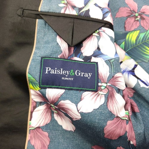 Smoking-Sakko Paisley & grau einreihig Blumen gefüttert grün blau schmal 36R - Bild 6 von 13