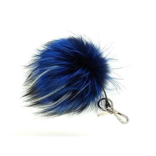 Authentic FENDI Bag Bugs Monster Fur Leather Bag Charm Blue Black Keychain - Picture 2 of 3