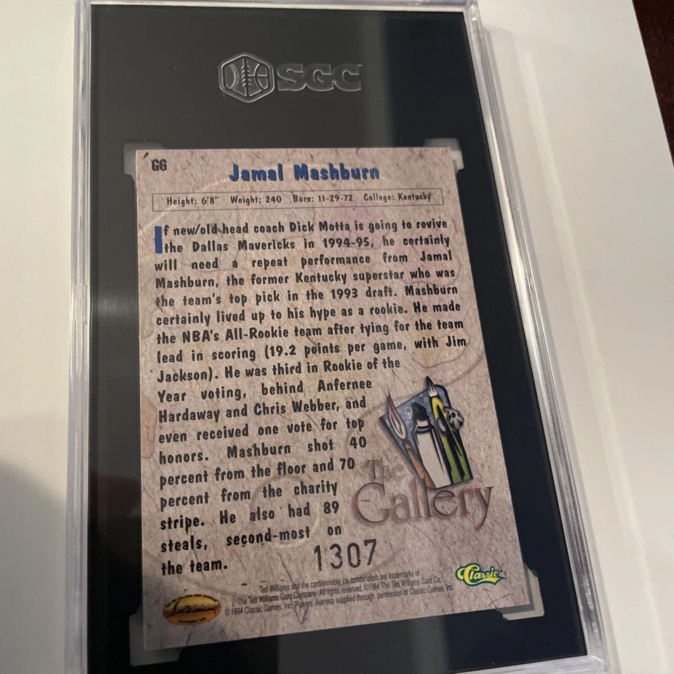 1994 1995 Ted Williams #G6 Jamal Mashburn Ted Williams Inserto de Galería (PEO) Foto 2 de 2