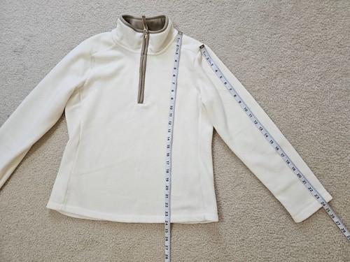 Old Navy Women`s Cream Thick Fleece 1/4 Zip Sweatshirt Brown Trim Sz. M - Picture 11 of 14