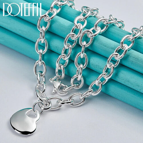 DOTEFFIL 2 Stck. 925 Sterlingsilber Massivherz Halskette Armband Set Schmuck - Bild 4 von 6