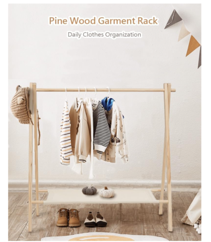 Pine Wood Garment Rack with Bottom Storage Shelf for Kids 35 in. Wide - Picture 6 of 13