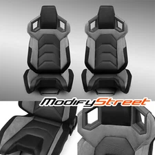 Pure Black+Gray Reclinable PVC Car Racing Seats Pair [Pure Series] W/Slider L&R
