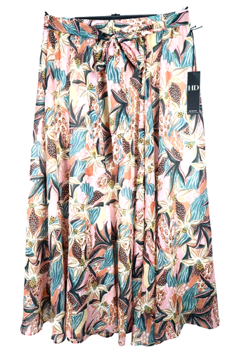 NWT HD HER DESTINY Women's 100% Polyester Maxi Flare Skirt Floral Multicolor L