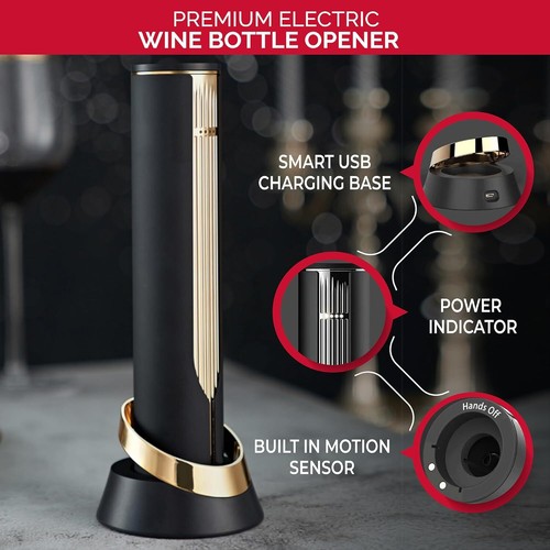 Premium USB Rechargeable Electric Wine Bottle Opener w/ Foil Cutter Sleek Design - Picture 6 of 7