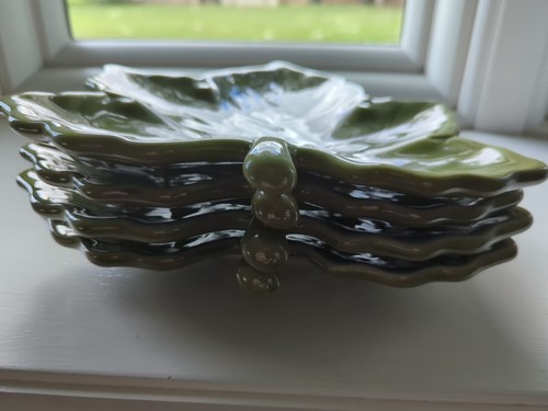 Pottery Barn Green Maple Leaf Plate 10" Salad Dessert Luncheon Appi Set of 4 - Picture 7 of 18