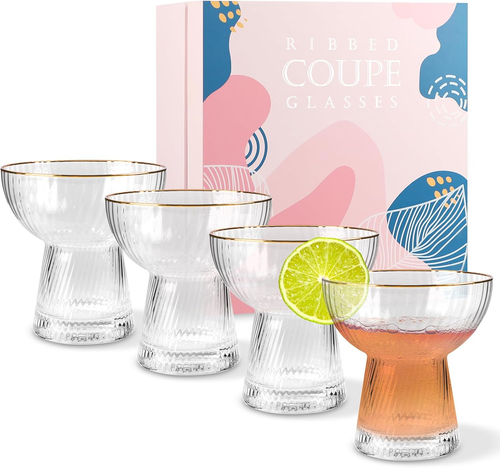 Stemless Margarita Glasses, 4 Pcs Hand Blown 10Oz Crystal Cocktail Champagne Gla - 第 8/12 張圖片