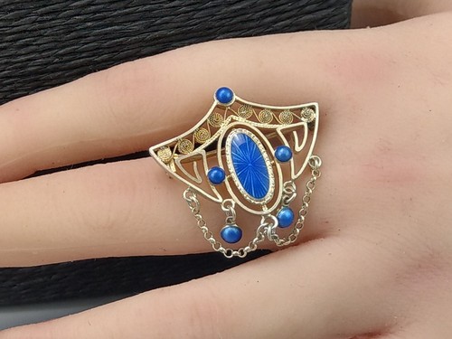 Marius Hammer Art Nouveau Brooch Sterling Silver with Blue Enamel - Picture 8 of 11