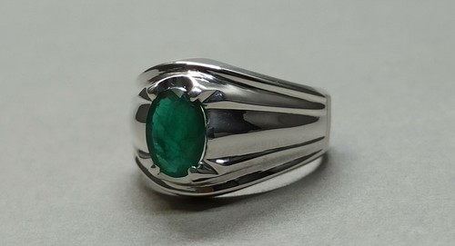 Natural 2.5 Carat Oval Cut Green Fluorite Sterling Silver 925 Handmade Mens Ring - Picture 7 of 12