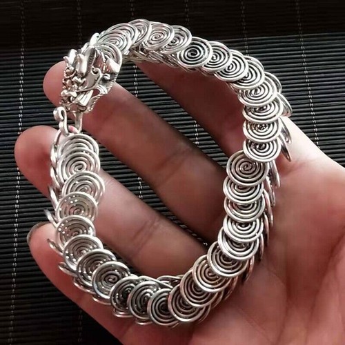 Chinese old Tibet Silver carving Dragon pattern bracelet LQ42 - Picture 1 of 13