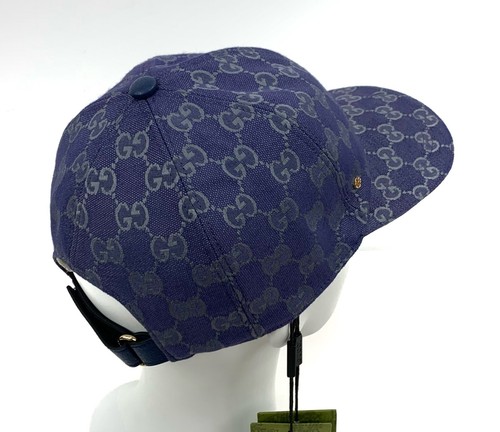Authentic Gucci GG Monogram Canvas Cotton Baseball Cap Head Hat Navy Blue Size M - Picture 12 of 19