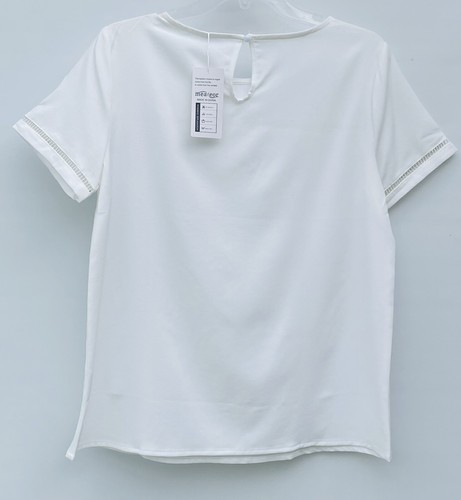 Meaneor Women's Short Sleeve Round Neck Top Winter White Size Medium - 第 2/2 張圖片