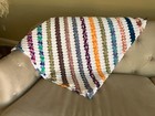Afghan Modern White Rainbow 60 x 32 Handmade Crocheted OOAK