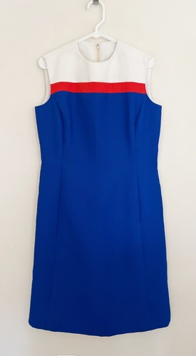 Abito vintage anni 70 STEPHAN CASUAL L/XL poliestere senza maniche blu rosso bianco - Foto 2 di 6