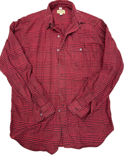 VTG LL Bean USA Flannel Shirt Adult Large Long Tall Red Black Houndstooth Plaid - Picture 1 of 4