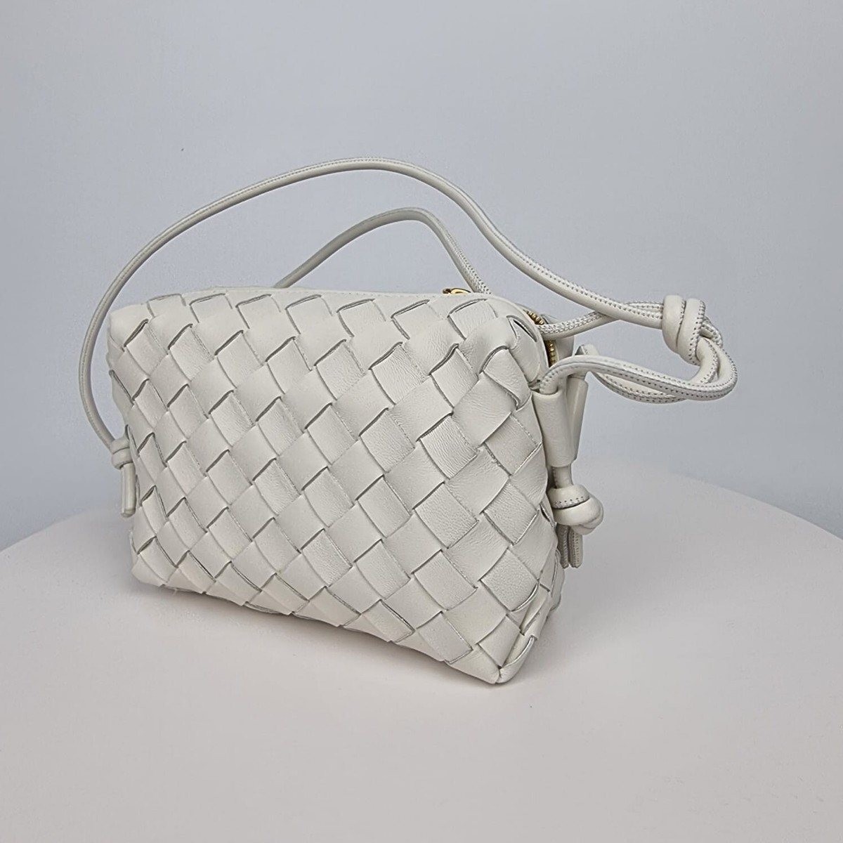 BOTTEGA VENETA Patent Nappa Intrecciato Mini Loop Camera Bag White 1283672