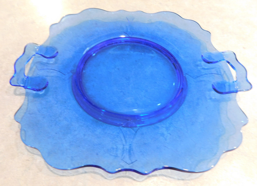 Vtg LE Smith Mount Pleasant Cobalt Blue Glass Bowl & Server Plate 2 Piece Set - Picture 6 of 11