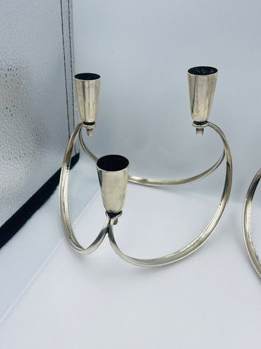 Cohr Hans Bunde Denmark Vintage Pair Sterling Silver Modernist Candlesticks - Picture 3 of 5