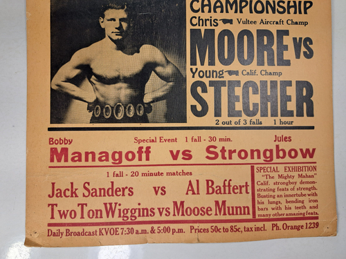 Count Billy Varga Vs. Chris Moore, Vintage Wrestling Event Poster 22x14 (S09) - Picture 4 of 15