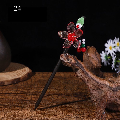 Horquillas pinza de madera estilo chino horquilla flor borla damas mujeres - Imagen 33 de 35
