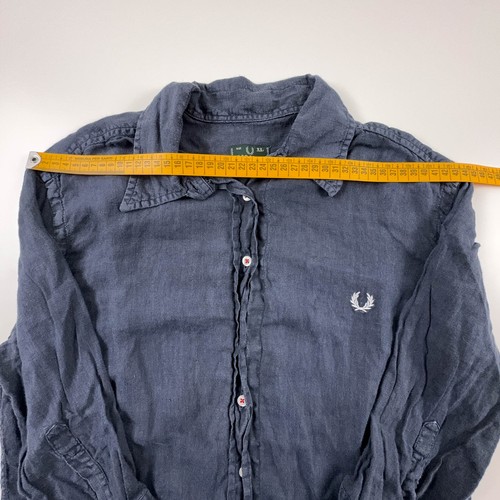 Camicia Fred Perry blu scuro 100% lino tinta unita - Taglia L/XL donna - Foto 8 di 11