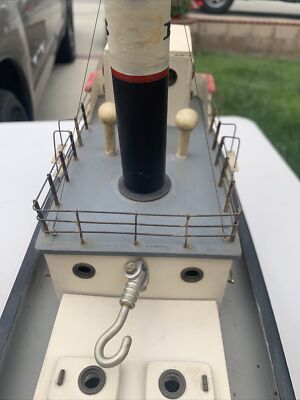 SacahettI シルバー　ウッドミニチュアボート Vintage Toy Boat - Wood and Metal With Fabric Sail - Cabin