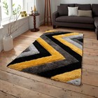 Non-Slip 3D Carved Chevron Grey and Yellow Shaggy Soft Floor Rug