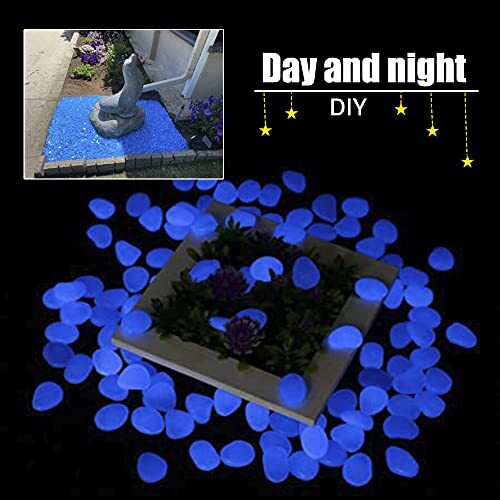 1000 pcs Blue Glowing Rocks Glow in The Dark Pebbles Solar Stones Outdoor - Picture 7 of 8
