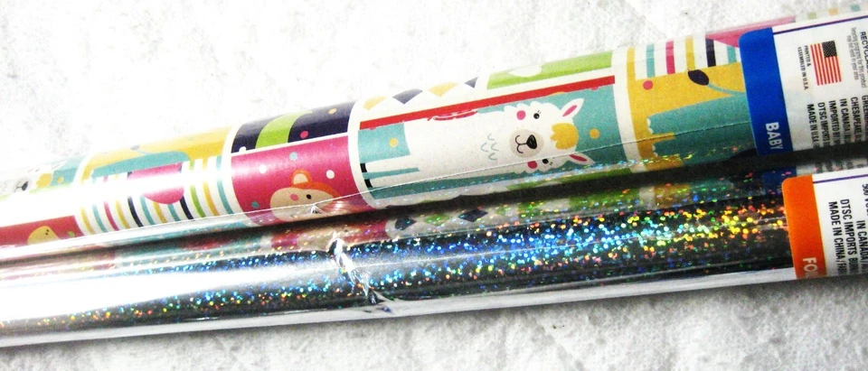 Voila Gift Wrapping Paper 2 rolls Baby theme & shimmer foil new - Image 3 of 4