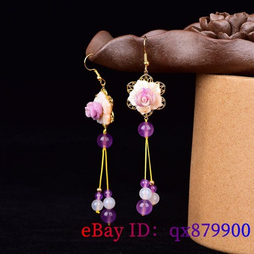 Pendientes Flor Jade Púrpura Dije Plata 925 Mujer Joyería Natural Tallado - Imagen 5 de 6