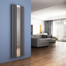 Designer Vertical Tall Radiator Mirror Oval Column Panel Anthracite 1800x500mm
