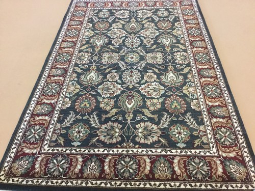 4'.1" x 6'.3" Green Red Floral Agra Oriental Area Rug Hand Knotted Wool Foyer - Picture 10 of 12