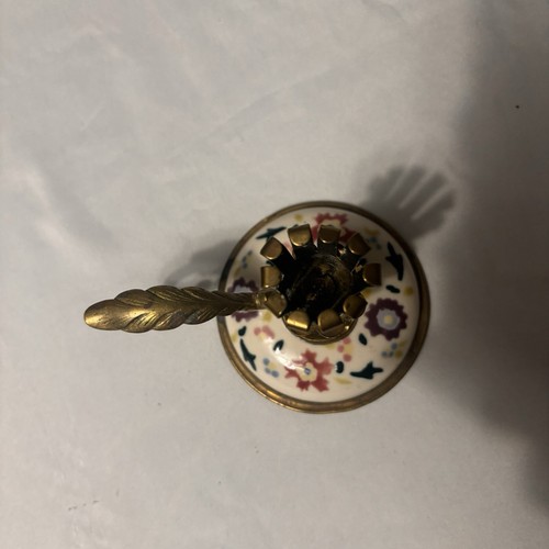 Vintage Brass and Porcelain Chamber Candle Holder Hand Painted Unique - Picture 3 of 7