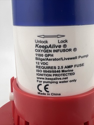 KeepAlive 12v 1100 GPH Baitwell Bait Aerator Pump Infuser 1 1/8” Fish Tank NEW - Picture 4 of 15