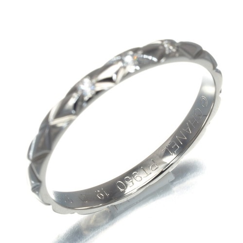 Auth CHANEL Ring Diamond Matelasse Small 3P EU55 950 Platinum - Picture 3 of 5