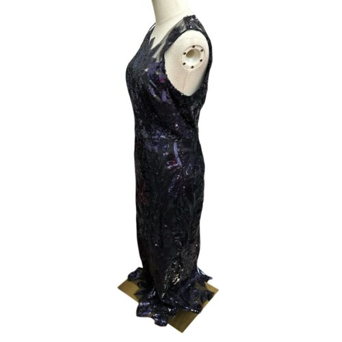 MILLY Sz 6 Small Kinsley Floral Navy Sequin Dress Maxi Sleeveless Gown Formal - Picture 2 of 14