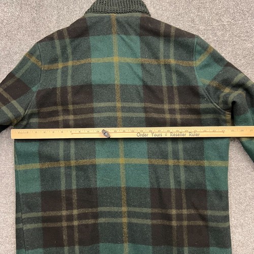 VTG Pendleton Wool Coat Men XL-2XL Green Black Plaid Ribbed Collar Zip 60s-70s - Picture 9 of 12