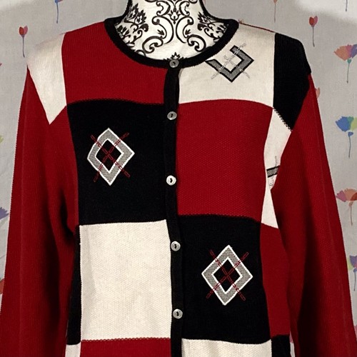 Alfred Dunner - Women's Sweater Colorblock Size Large - Red Black White - Picture 2 of 8