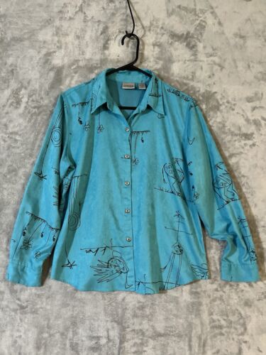 Chicos Wildlederimitat Shirt Aqua Damen Gr. L künstlerisch Neuheit Stocktiere - Bild 2 von 13