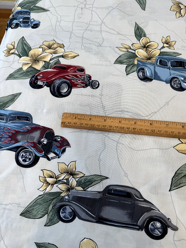 VINTAGE FABRIC CALIFORNIA ROADSTERS FLAMES HOFFMAN INT 2002 BY THE YARD - Picture 3 of 5