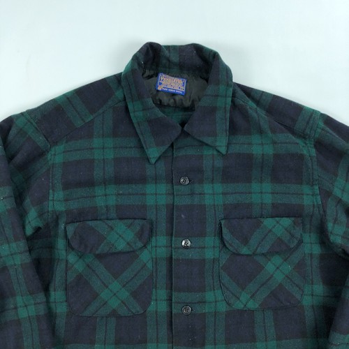 Pendleton Wool Shirt Mens Large Black Watch Green Plaid Vintage * - Picture 3 of 9