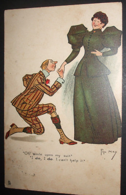 Vintage PHIL MAY COMIC Raphael Tuck Hand Kiss SMILE UPON MY SUIT Mode Humor