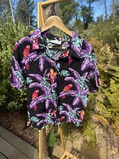 Rare Vintage Paradise Found 100% Rayon Hawaiian Aloha Shirt Mens XL Loop Collar