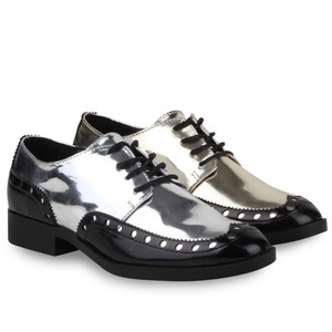 Klassische Damen Lack Schnürer Metallic Halbschuhe Dandy Damen Halbschuhe Lack | Metallic Brogues | Dandy Schnürer